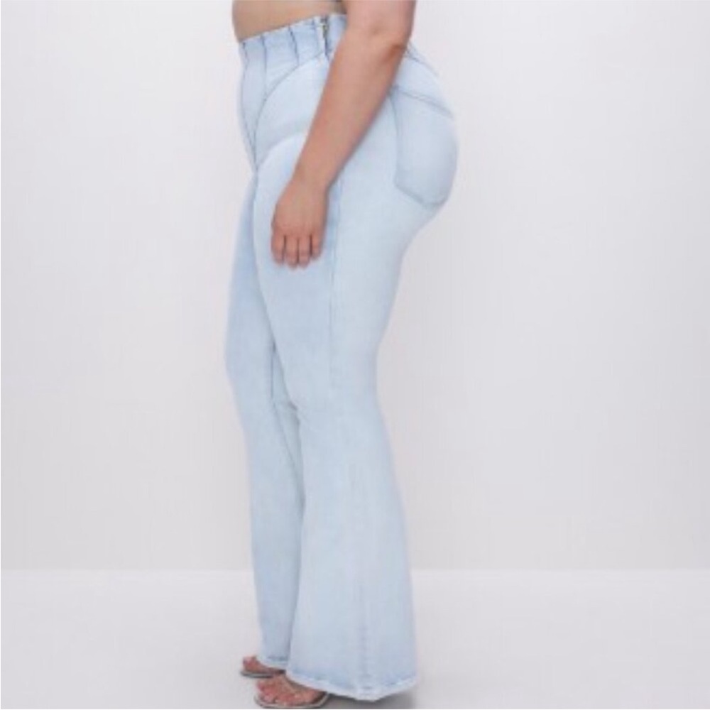 Good American Legs Flare Corset Tall High Rise Waist Y-York Jean Light Wash Blue - Picture 3 of 15
